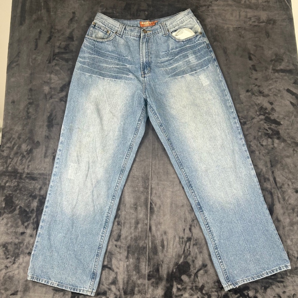 Alpha 17 Jeans Mens 36x32 Blue Light Wash Relaxed Wide Leg Denim 4602